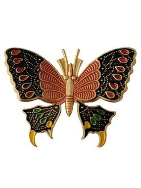 Spain Red Black Enamel Toledoware Butterfly Brooch Pin E790